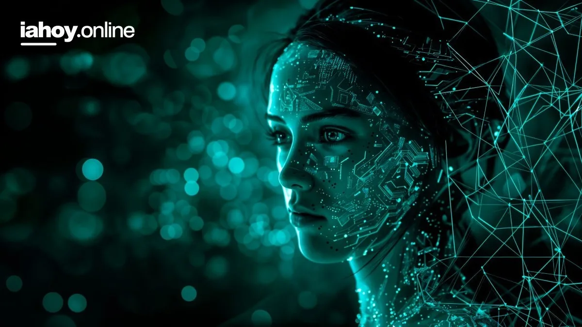 Ilustracion sobre el envejecimiento - rostro y redes neuronales en el contexto de la inteligencia artificial