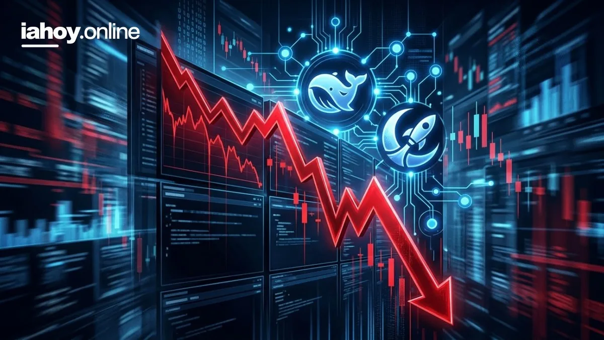 Graficos bursatiles en rojo mostrando la caida de las acciones de inteligencia artificial en China