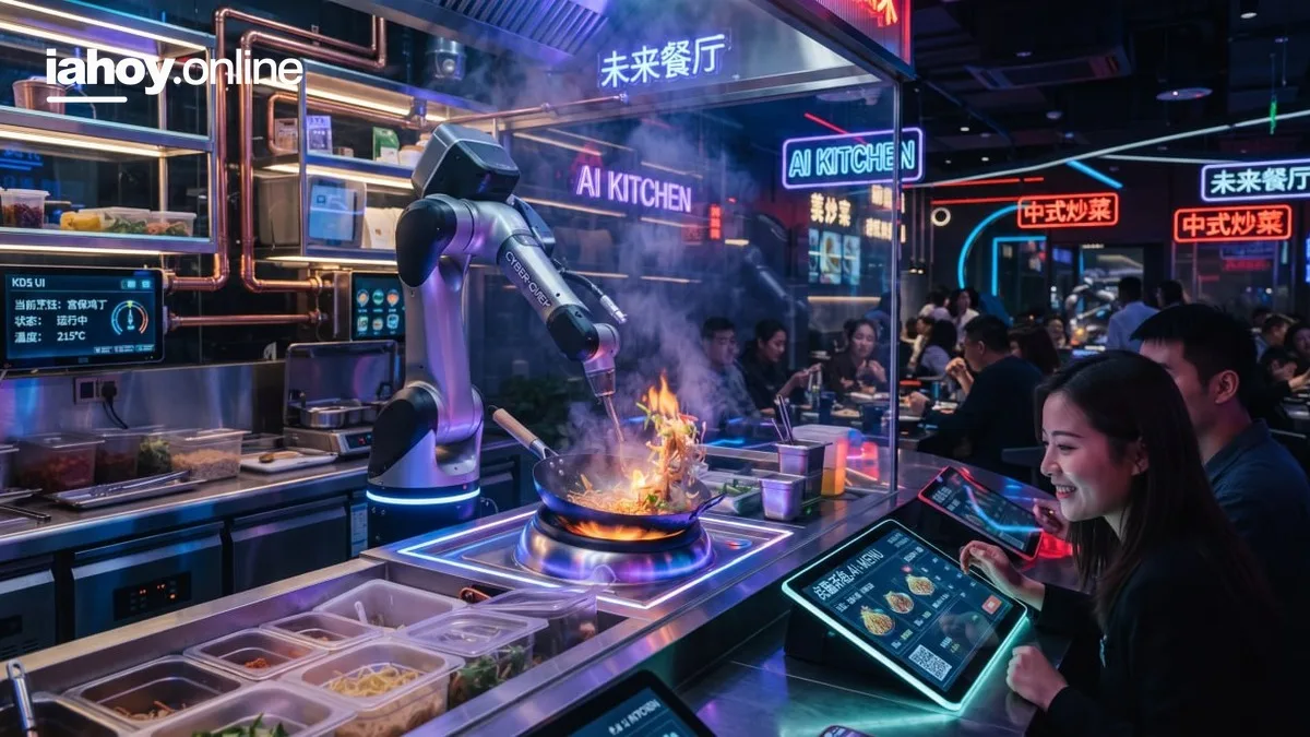 Brazo robotico cocinando en una cocina automatizada con IA en China