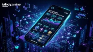 Celular con el tablero de retencion de clientes potenciado por IA: retencion del 88,4 por ciento, ARPU mas 15 por ciento, graficos de tendencia y lista de clientes